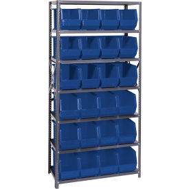 Quantum QSBU-265 Steel Shelving With 24 Giant Stacking Bins Blue 18x36x75