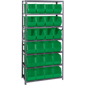 Quantum QSBU-265 Steel Shelving With 24 Giant Stacking Bins Green 18x36x75