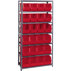 Quantum QSBU-265 Steel Shelving With 24 Giant Stacking Bins Red 18x36x75 