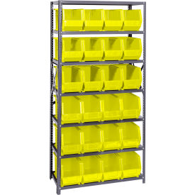 Quantum QSBU-265 Steel Shelving With 24 Giant Stacking Bins Yellow 18x36x75 
