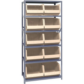 Quantum QSBU-270 Steel Shelving With 10 Giant Stacking Bins Ivory 18x36x75