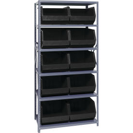 Quantum QSBU-270 Steel Shelving With 10 Giant Stacking Bins Black 18x36x75