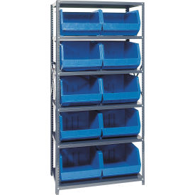Quantum QSBU-270 Steel Shelving With 10 Giant Stacking Bins Blue 18x36x75