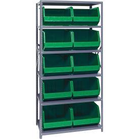 Quantum QSBU-270 Steel Shelving With 10 Giant Stacking Bins Green 18x36x75