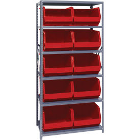 Quantum QSBU-270 Steel Shelving With 10 Giant Stacking Bins Red 18x36x75