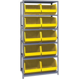 Quantum QSBU-270 Steel Shelving With 10 Giant Stacking Bins Yellow 18x36x75
