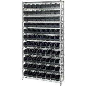 Quantum® 12 Shelf Chrome Bin Shelving 36"W x 12"D x 74"H 77 Economy Shelf Bins Black