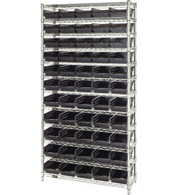 Quantum® 12 Shelf Chrome Bin Shelving 36"W x 12"D x 74"H 55 Economy Shelf Bins Black