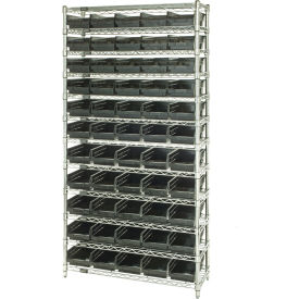 Quantum® 12 Shelf Chrome Bin Shelving 36"W x 18"D x 74"H 55 Economy Shelf Bins Black