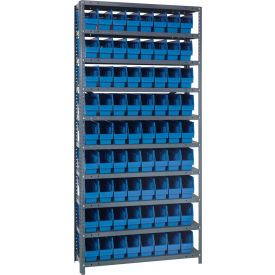 Quantum 1275-201 Steel Shelving With (72) 6"H Shelf Bins Blue 36"W x 12"D x 75"H - 10 Shelves