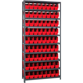 Quantum 1275-201 Steel Shelving With (72) 6"H Shelf Bins Red 36"W x 12"D x 75"H - 10 Shelves