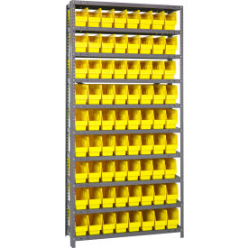 Quantum 1275-201 Steel Shelving With (72) 6"H Shelf Bins Yellow 36"W x 12"D x 75"H - 10 Shelves