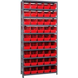 Quantum 1275-202 Steel Shelving With (45) 6"H Shelf Bins Red 36"W x 12"D x 75"H - 10 Shelves