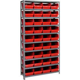 Quantum 1275-207 Steel Shelving With (36) 6"H Shelf Bins Red 36"W x 12"D x 75"H - 10 Shelves