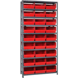 Quantum 1275-209 Steel Shelving With (27) 6"H Red Bins 36"W x 12"D x 75"H - 10 Shelves