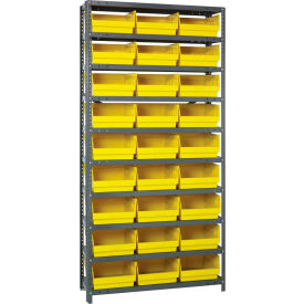 Quantum 1275-209 Steel Shelving With (27) 6"H Shelf Bins Yellow 36"W x 12"D x 75"H - 10 Shelves