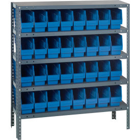 Quantum 1239-201 Steel Shelving With (32) 6"H Shelf Bins Blue 36"W x 12"D x 39"H - 5 Shelves