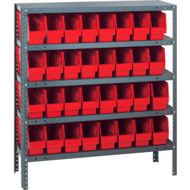 Quantum 1239-201 Steel Shelving With (32) 6"H Shelf Bins Red 36"W x 12"D x 39"H - 5 Shelves