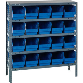 Quantum 1239-202 Steel Shelving With (20) 6"H Shelf Bins Blue 36"W x 12"D x 39"H - 5 Shelves