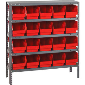 Quantum 1239-202 Steel Shelving With (20) 6"H Shelf Bins Red 36"W x 12"D x 39"H - 5 Shelves