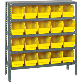 Quantum 1239-202 Steel Shelving With (20) 6"H Shelf Bins Yellow 36"W x 12"D x 39"H - 5 Shelves