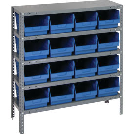 Quantum 1239-207 Steel Shelving With (16) 6"H Shelf Bins Blue 36"W x 12"D x 39"H - 5 Shelves