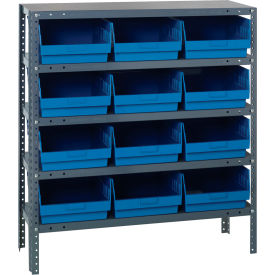 Quantum 1239-209 Steel Shelving With (12) 6"H Shelf Bins Blue 36"W x 12"D x 39"H - 5 Shelves