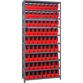 Quantum 1875-203 Steel Shelving With (72) 6"H Shelf Bins Red 36"W x 18"D x 75"H - 10 Shelves