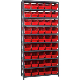 Quantum 1875-204 Steel Shelving With (45) 6"H Shelf Bins Red 36"W x 18"D x 75"H - 10 Shelves