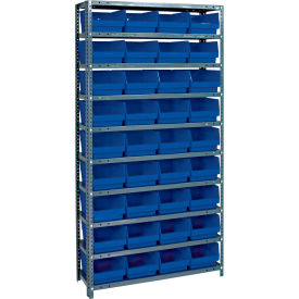 Quantum 1875-208 Steel Shelving With (36) 6"H Shelf Bins Blue 36"W x 18"D x 75"H - 10 Shelves 