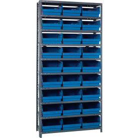 Quantum 1875-210 Steel Shelving With (27) 6"H Shelf Bins Blue 36"W x 18"D x 75"H - 10 Shelves