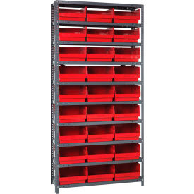 Quantum 1875-210 Steel Shelving With (27) 6"H Shelf Bins Red 36"W x 18"D x 75"H - 10 Shelves