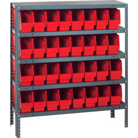 Quantum 1839-203 Steel Shelving With (32) 6"H Shelf Bins Red 36"W x 18"D x 39"H - 5 Shelves