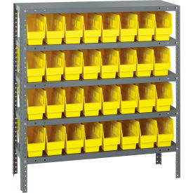 Quantum 1839-203 Steel Shelving With (32) 6"H Shelf Bins Yellow 36"W x 18"D x 39"H - 5 Shelves