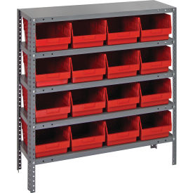 Quantum 1839-208 Steel Shelving With (16) 6"H Shelf Bins Red 36"W x 18"D x 39"H - 5 Shelves