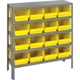 Quantum 1839-208 Steel Shelving With (16) 6"H Shelf Bins Yellow 36"W x 18"D x 39"H - 5 Shelves