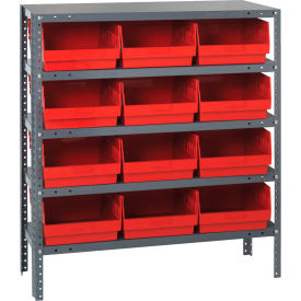 Quantum 1839-210 Steel Shelving With (12) 6"H Shelf Bins Red 36"W x 18"D x 39"H - 5 Shelves