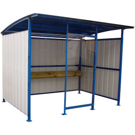 Vestil Manufacturing MDS-96-SM Steel Smokers Shelter With Clear Front Panel & Wooden Bench Rail, 120"W x 96"D x 91"H image.