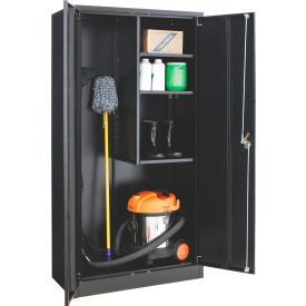 Global Industrial 269903BK Global Industrial™ Janitorial Cabinet, 36"W x 18"D x 72"H, Black, Assembled image.
