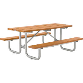 Global Industrial 6 Rectangular Picnic Table Recycled Plastic with Steel Base Cedar 