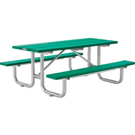 Global Industrial 6 Rectangular Picnic Table Recycled Plastic with Steel Base Green 