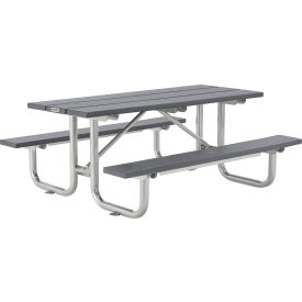 Global Industrial 6 Rectangular Picnic Table Recycled Plastic with Steel Base Gray 