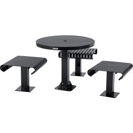 Global Industrial 36" Round Steel Slat Picnic Table Freestanding Seats Solid Top Black 
