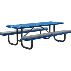 Global Industrial 8 Rectangular Picnic Table with Seat Cushions Expanded Metal Blue 