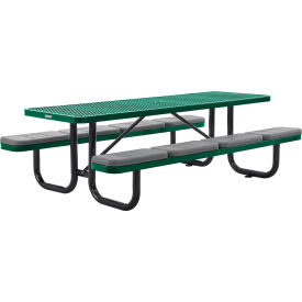 Global Industrial 8 Rectangular Picnic Table with Seat Cushions Expanded Metal Green 
