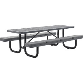Global Industrial 8 Rectangular Picnic Table with Seat Cushions Expanded Metal Gray 
