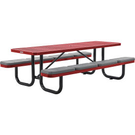 Global Industrial 8 Rectangular Picnic Table with Seat Cushions Expanded Metal Red 