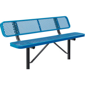 Global Industrial 277154IBL Global Industrial™ 6 Outdoor Steel Bench w/ Backrest, Expanded Metal, In Ground Mount, Blue image.