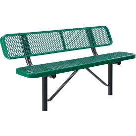 Global Industrial 277154IGN Global Industrial™ 6 Outdoor Steel Bench w/ Backrest, Expanded Metal, In Ground Mount, Green image.