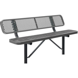 Global Industrial 277154IGY Global Industrial™ 6 Outdoor Steel Bench w/ Backrest, Expanded Metal, In Ground Mount, Gray image.